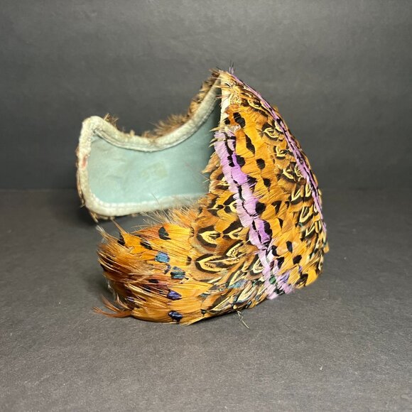 Vintage MCM Handmade by Sara Oehlerking Pheasant Fascinator Hat & Earrings Set - Picture 4 of 8